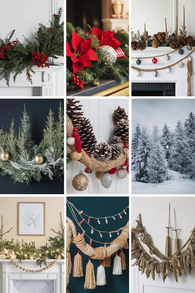 holiday garland decorations, mantel garland ideas, festive mantel decorations, elegant holiday garland, Christmas mantel decor