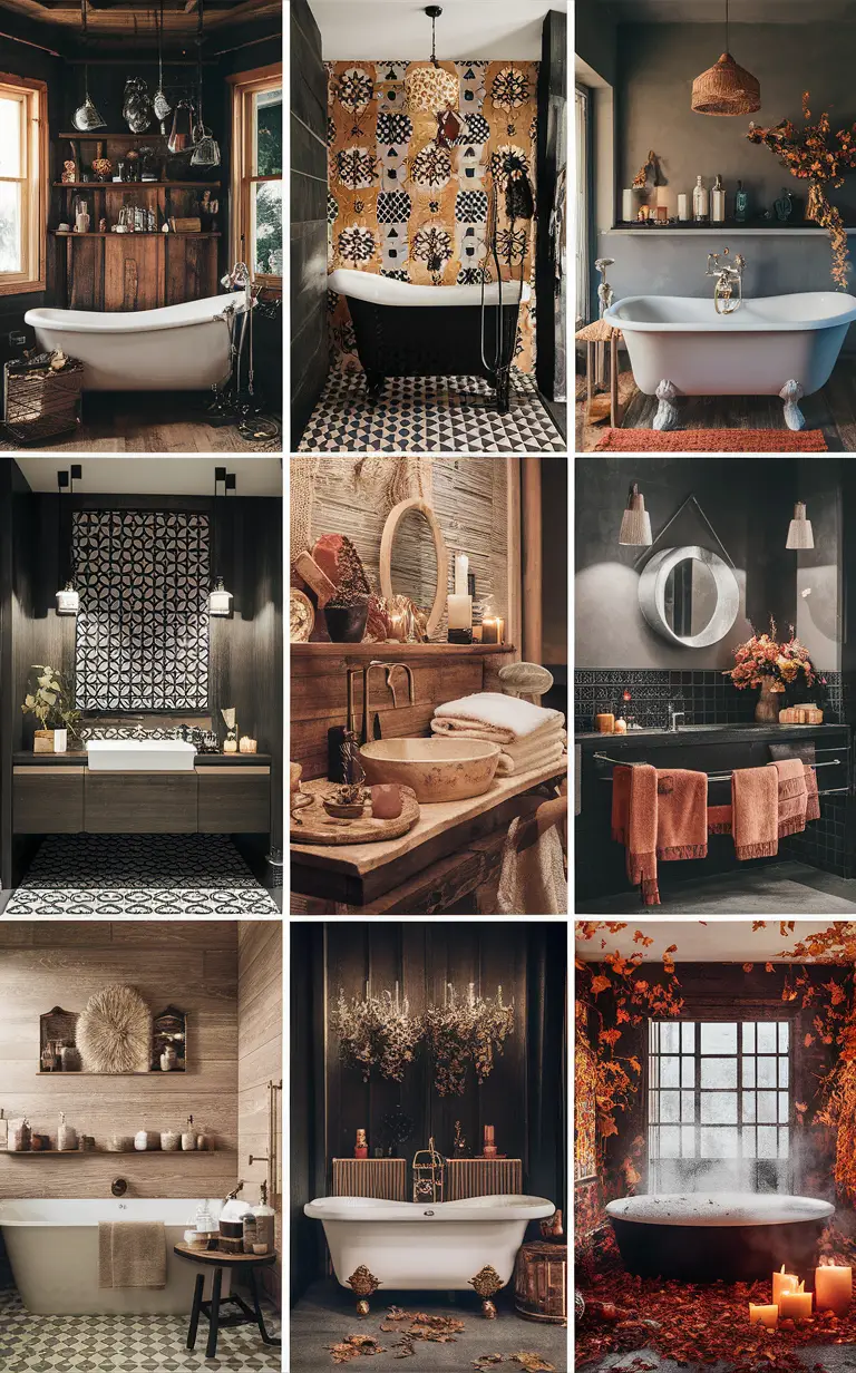 fall bathroom decor, cozy bathroom design, autumn bathroom theme, stylish bathroom renovation, trendy bathroom accessories