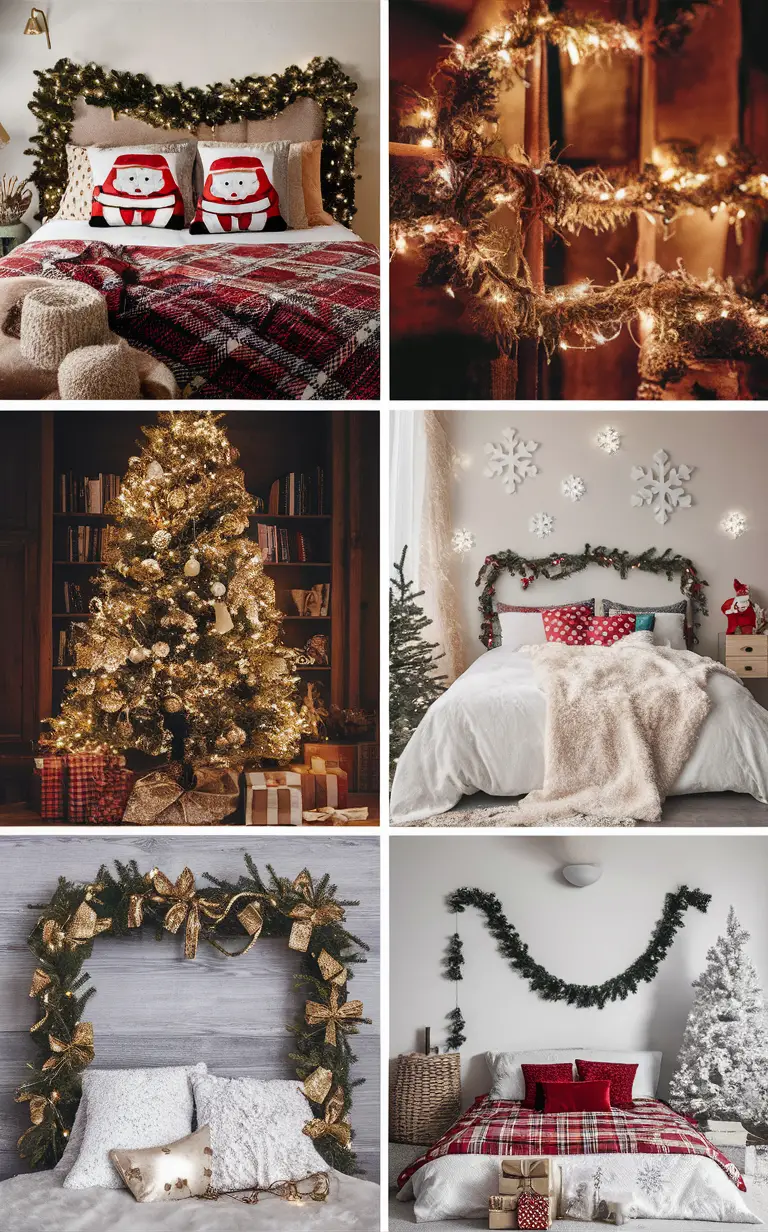 Christmas bedroom decorations, cozy holiday bedding, festive room decor, winter wonderland bedroom, seasonal bedroom ideas