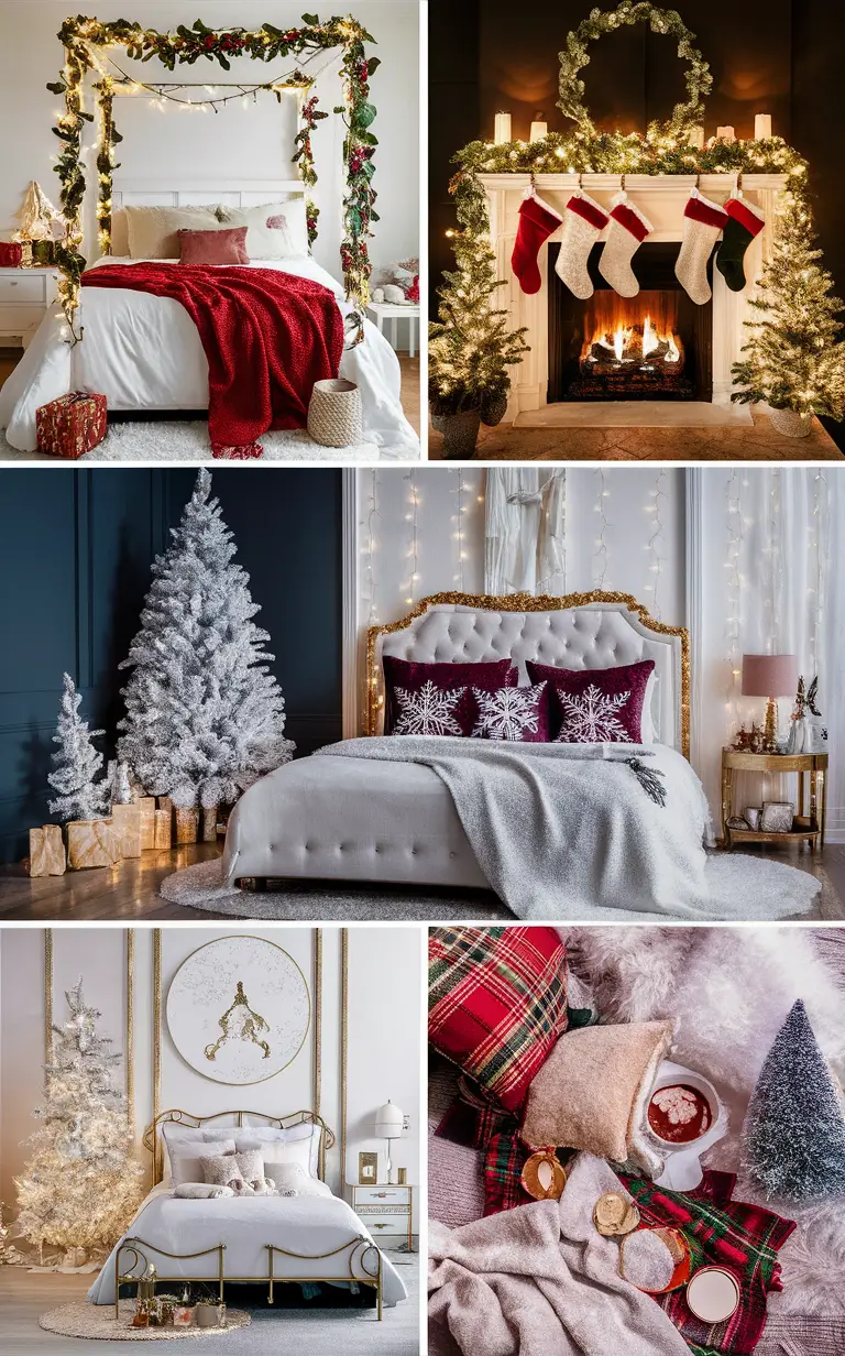 Christmas bedroom decor ideas, Christmas bedroom decorations, Elegant Christmas bedroom, Festive bedroom decor, Holiday bedroom decor