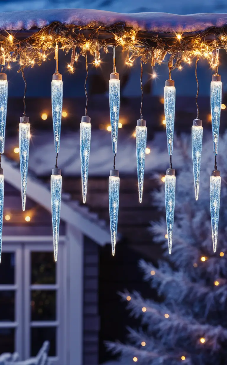 icicle lights, holiday decorations, outdoor lighting, Christmas decor, winter wonderland