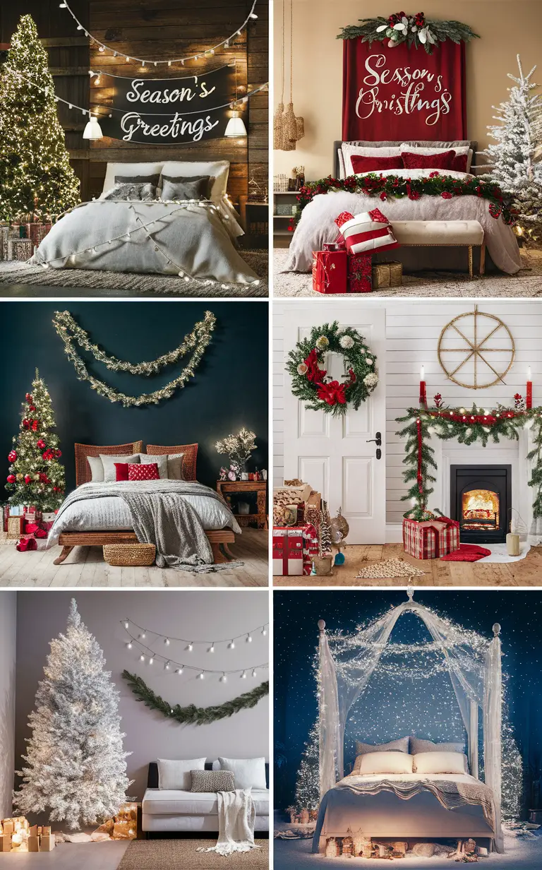 Festive Bedding, Cozy Holiday Lights, Christmas Bedroom Ornaments, Seasonal Room Accessories, Festive Bed Throws