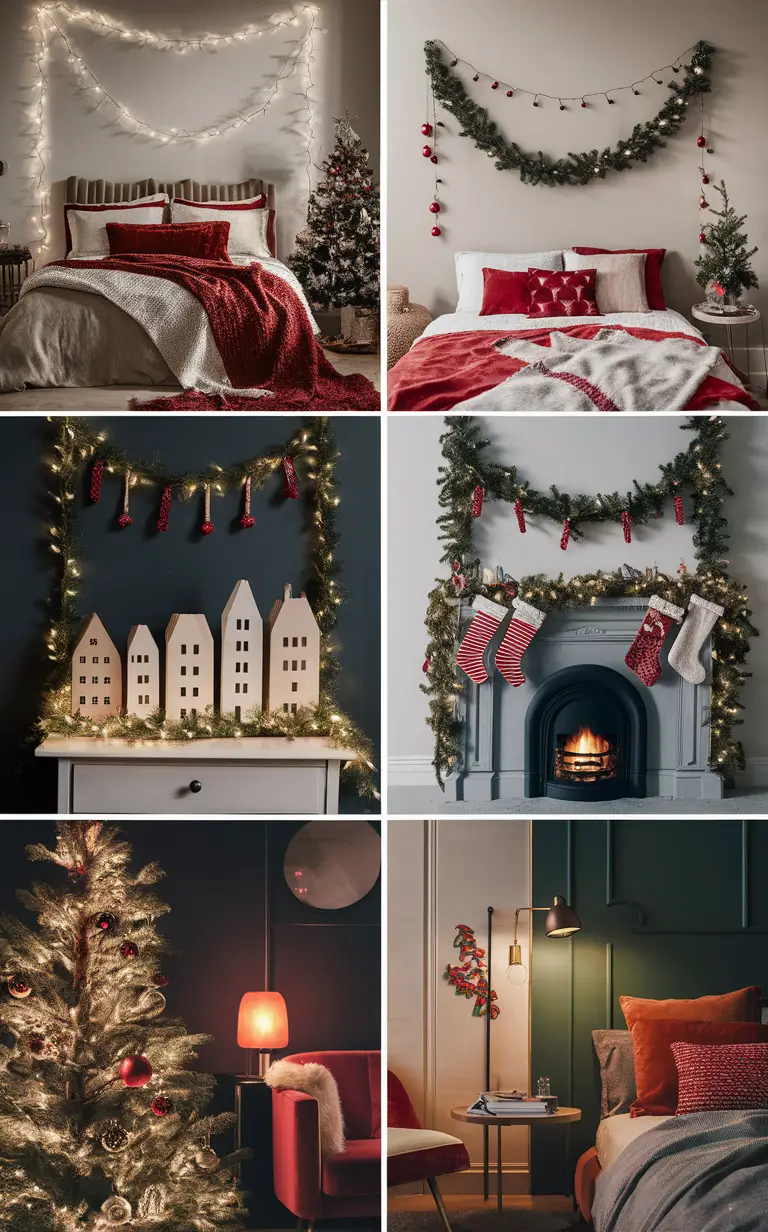 Christmas bedroom decor, Christmas room decorations, Luxury Christmas bedroom decor, Festive bedroom decor, Elegant Christmas bedroom ideas