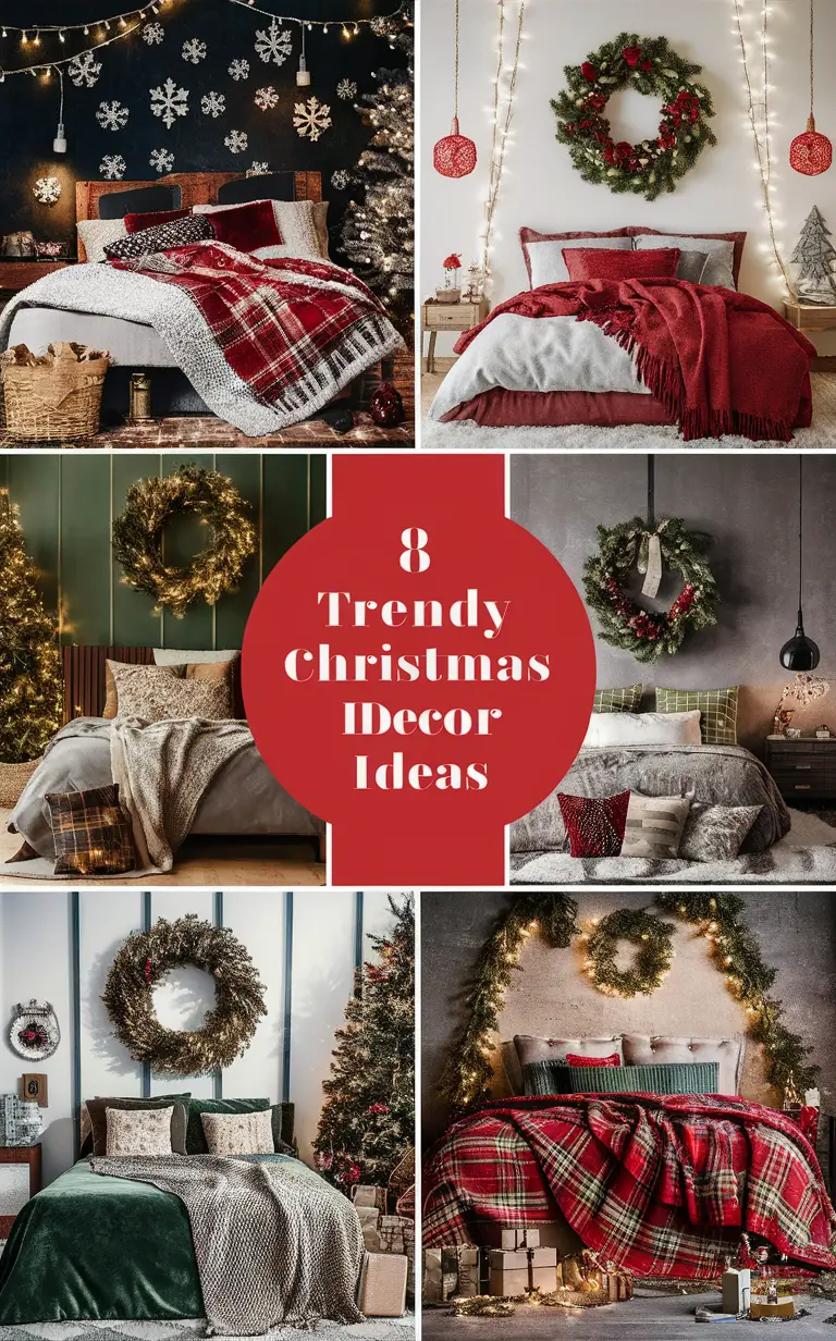 Christmas bedroom decor, Festive home decor, Festive bedroom ideas, Christmas bedroom inspiration, Holiday bedroom decoration