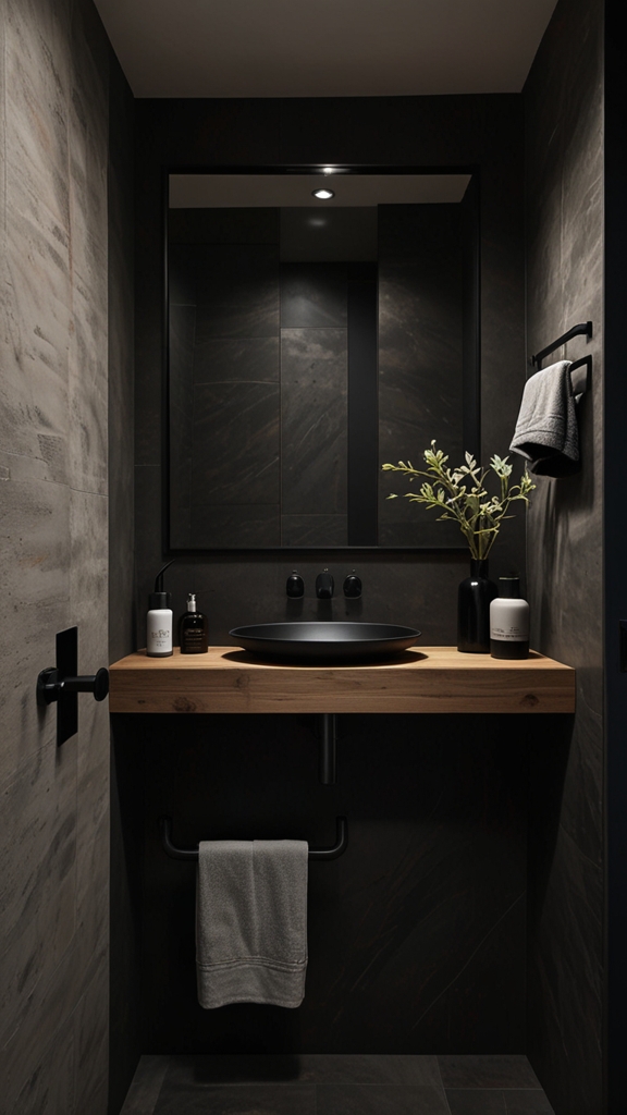 Black Accents f,or Contrast in Japandi ,Bathroom Interiors