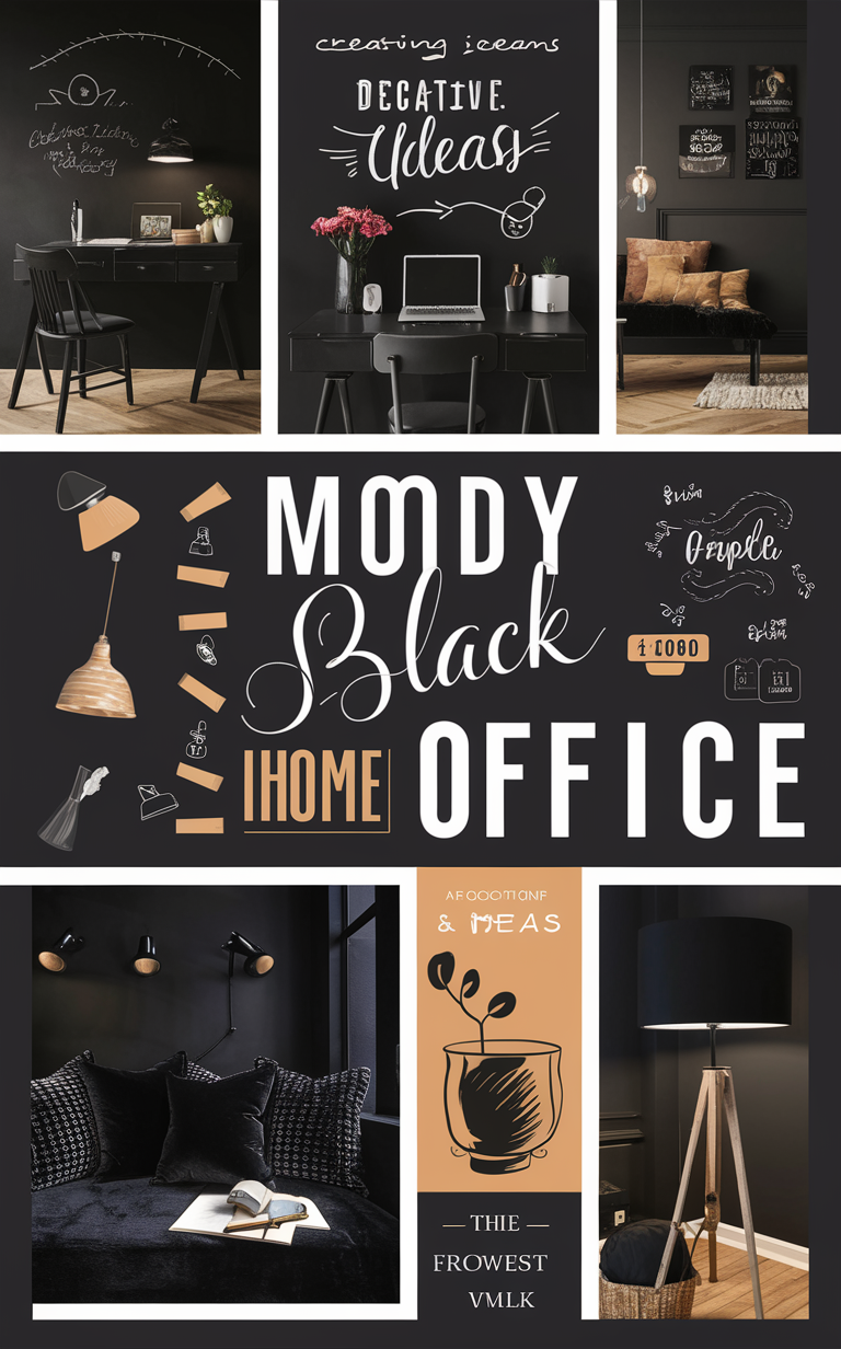 Home office decor, Black office design, Moody office space, Trendy workspace, Stylish home office