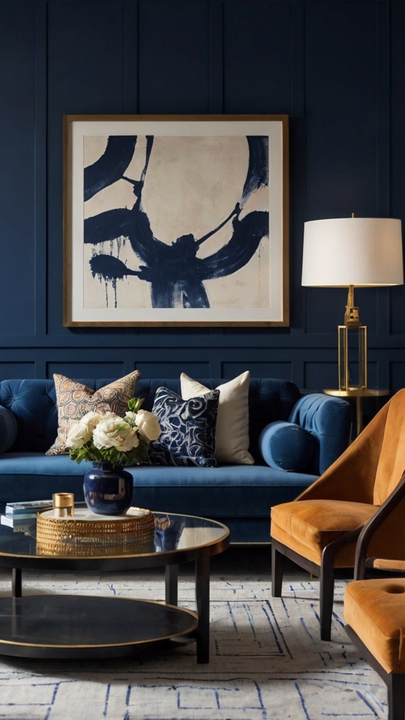 Add Bold Wall Art,blue couch living room

 remodel ,navy blue couch

 ,2025 blue sofa living room ideas 