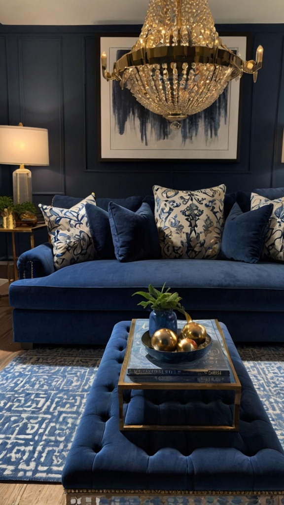 Bold Statement Lighting with a Blue Couch,blue couch living room

 remodel ,navy blue couch

 ,2025 blue sofa living room ideas 