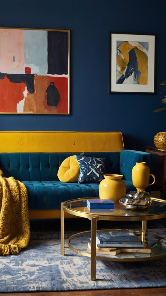 Experiment with Color-Blocked Walls, blue couch living room

 remodel ,navy blue couch

 ,2025 blue sofa living room ideas 