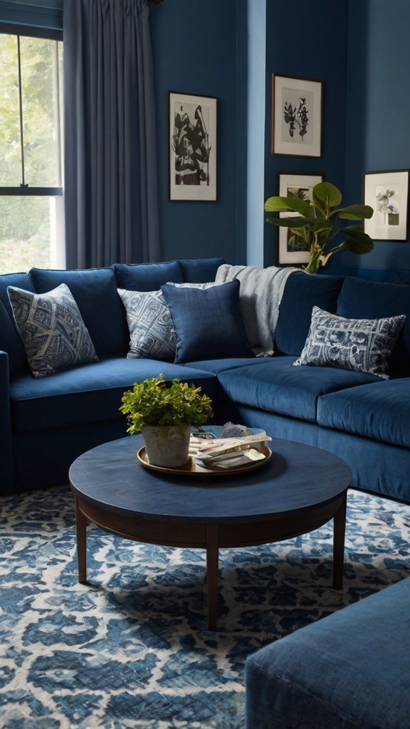 Monochromatic Blue Living Room,blue couch living room

 remodel ,navy blue couch

 ,2025 blue sofa living room ideas 