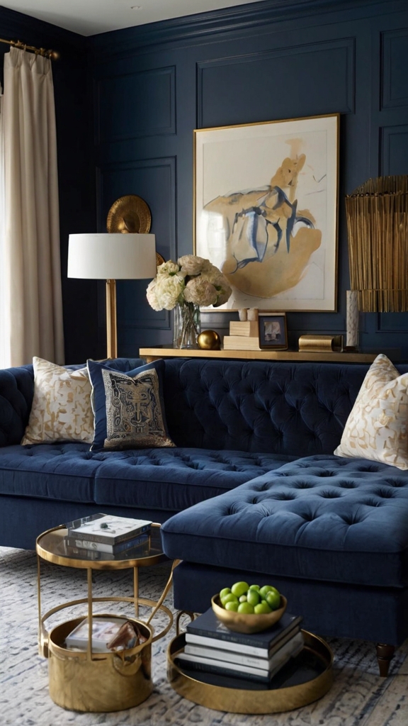 Navy Blue Couch with Neutral Accents,blue couch living room

 remodel ,navy blue couch

 ,2025 blue sofa living room ideas 