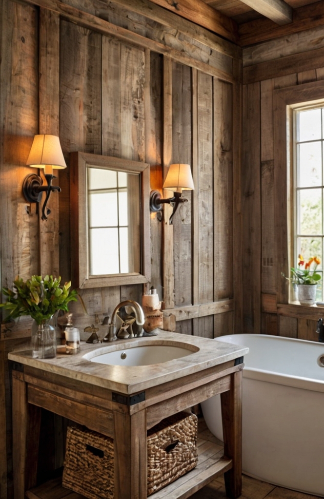 Reclaimed Wood Details for French Country Bathrooms