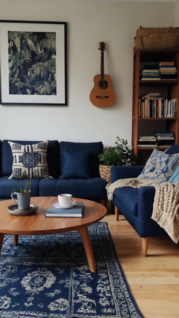 Scandinavian Textiles with a Navy Blue Couch