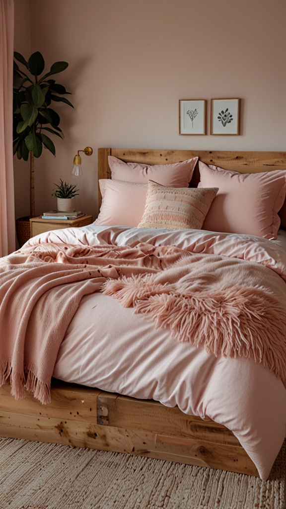 
new pink boho bed design, modern bed design, modern bedroom designs, modern wood bed frame,modern bedroom, 