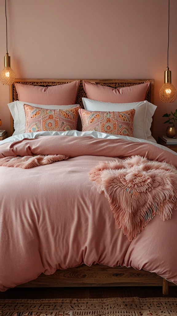 
new pink boho bed design, modern bed design, modern bedroom designs, modern wood bed frame,modern bedroom, 
