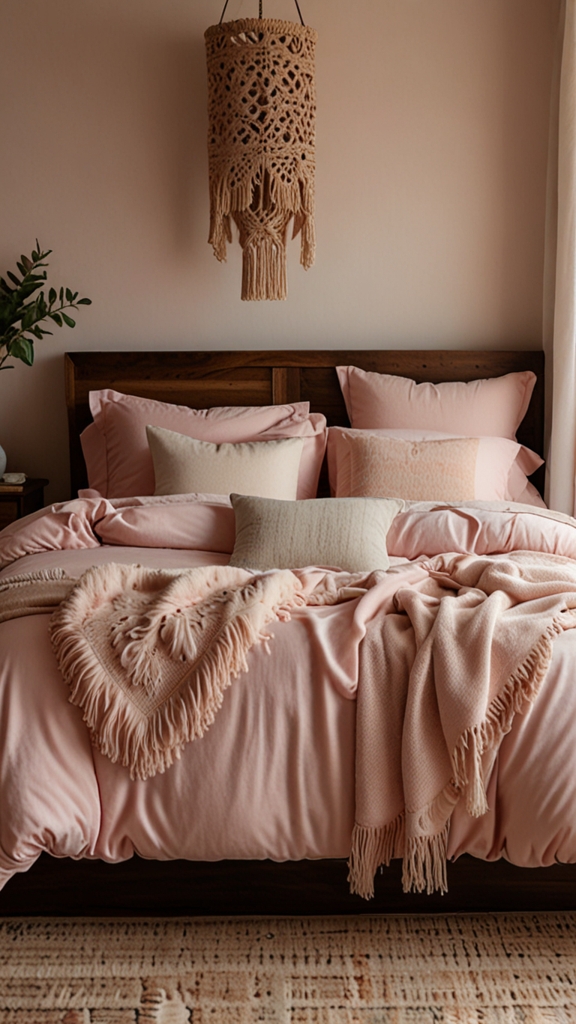 
new pink boho bed design, modern bed design, modern bedroom designs, modern wood bed frame,modern bedroom, 