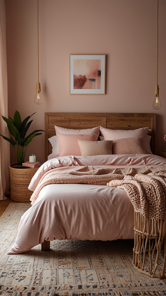 
new pink boho bed design, modern bed design, modern bedroom designs, modern wood bed frame,modern bedroom, 