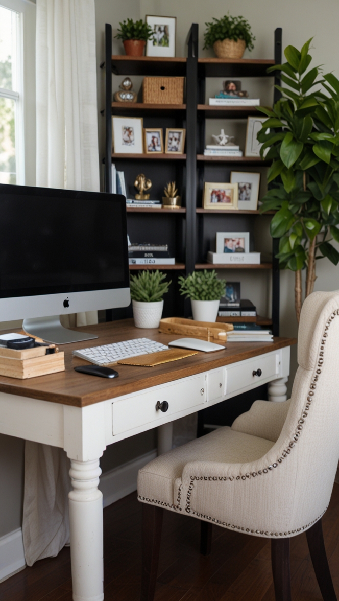 black desk, home office decor, stylish desk setup, modern office furniture, desk organization