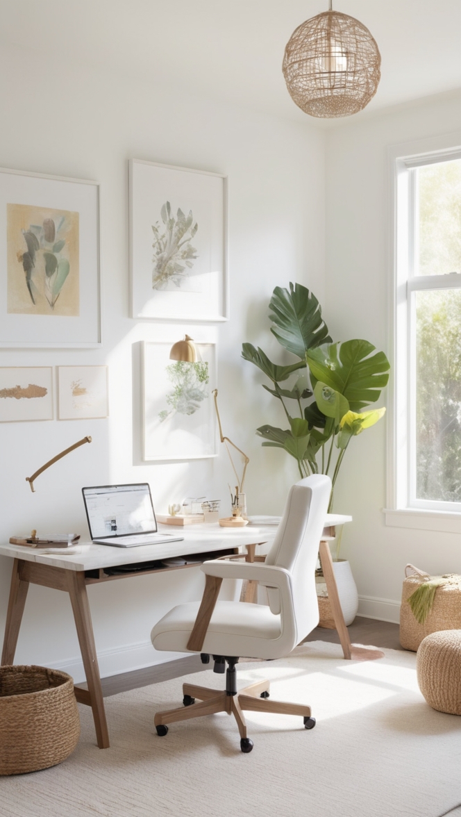 Eider White Paint, Bright Office Makeover, Light and Airy Workspace, Natural Lighting Office Design, White Paint Transformations