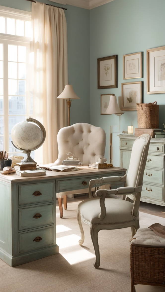 Parisian office decor, Parisian chic decor, elegant home office, French country office, vintage office decor