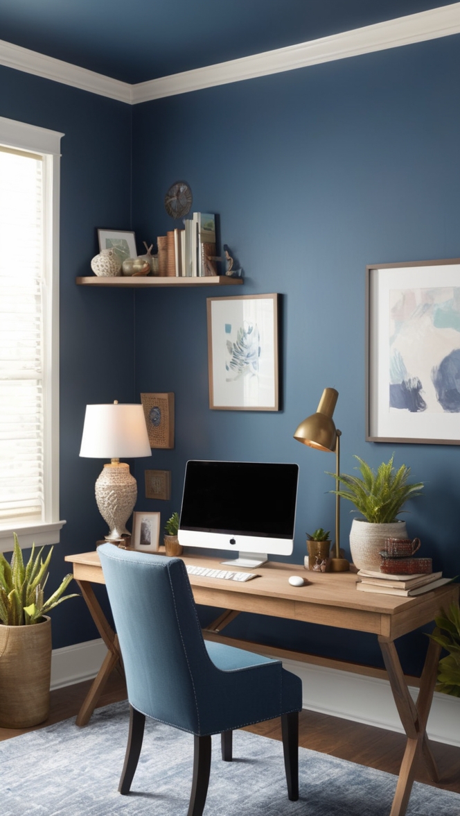 home office design, paint colors, interior decorating, accent wall, office space