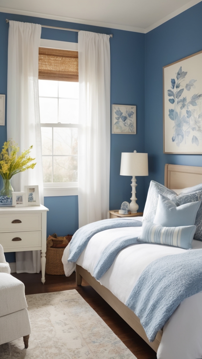 blue and white bedding, blue and white decor, blue and white textiles, blue and white furniture, blue and white accents