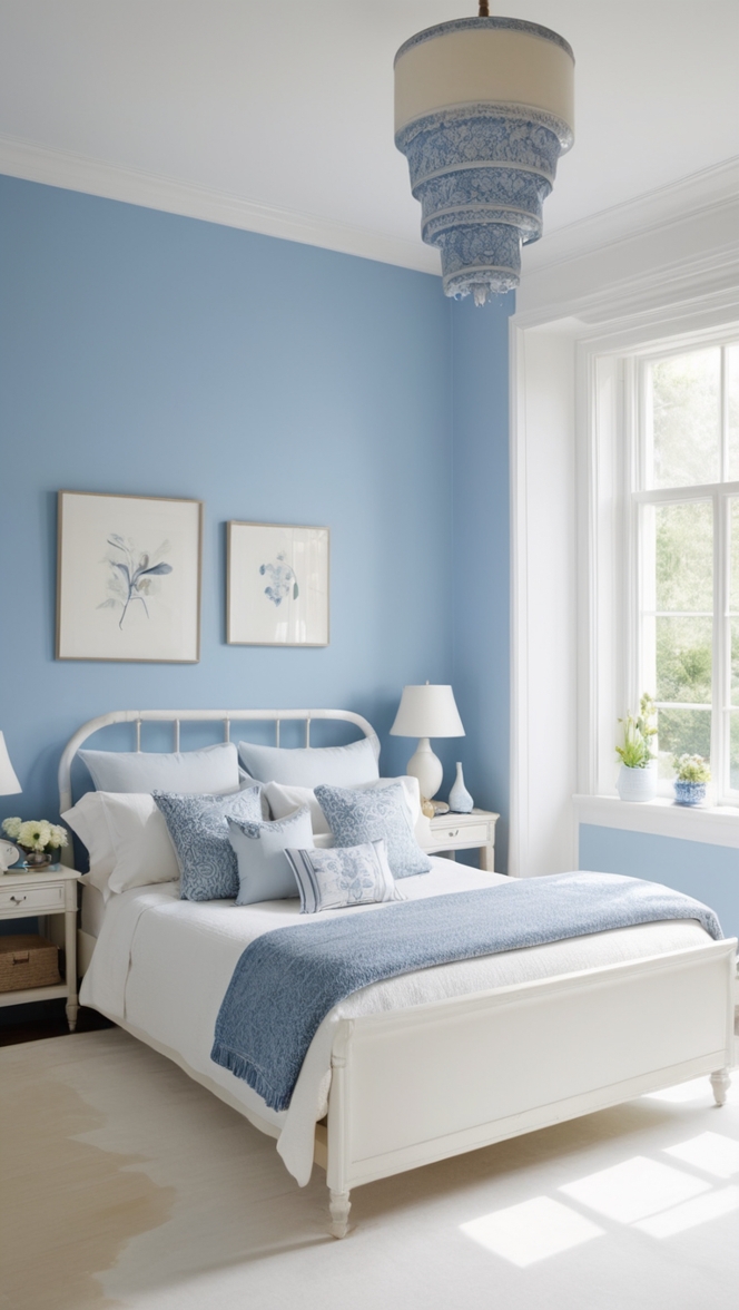 blue and white bedding, blue and white decor, blue and white textiles, blue and white furniture, blue and white accents