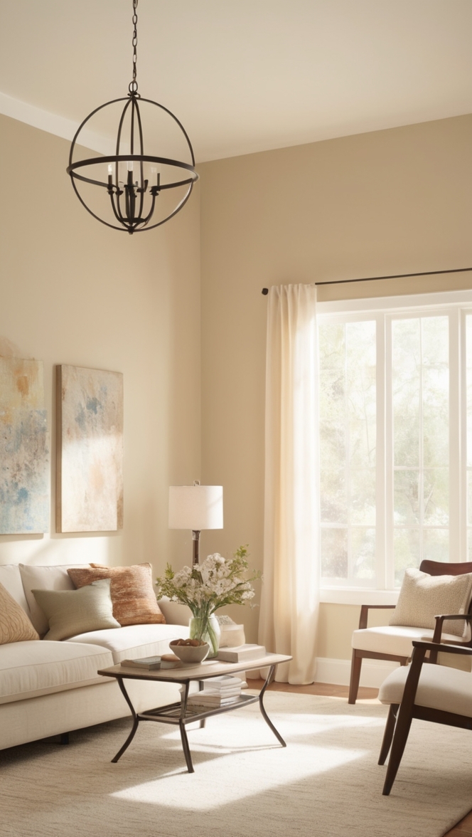 beige living room decor, minimalist furniture design, neutral color palette, contemporary home interior, modern aesthetic design