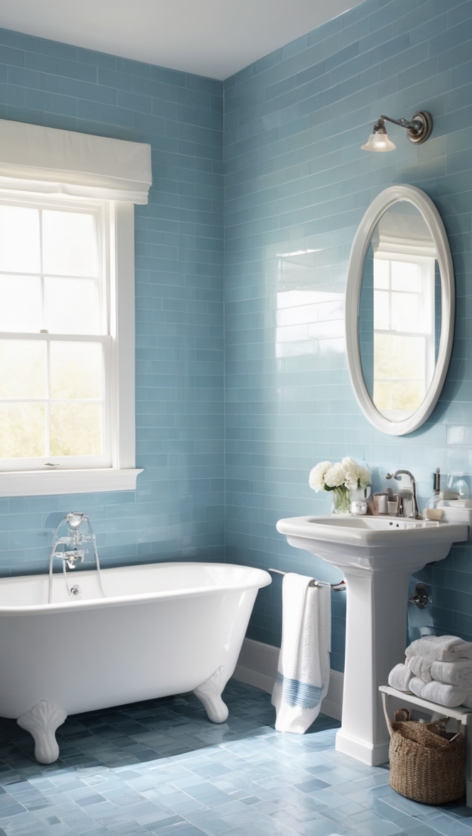 blue bathroom tiles, 
blue hexagon tile bathroom, 
blue subway tile bathroom, 
blue and white bathroom tiles, 
blue penny tile bathroom