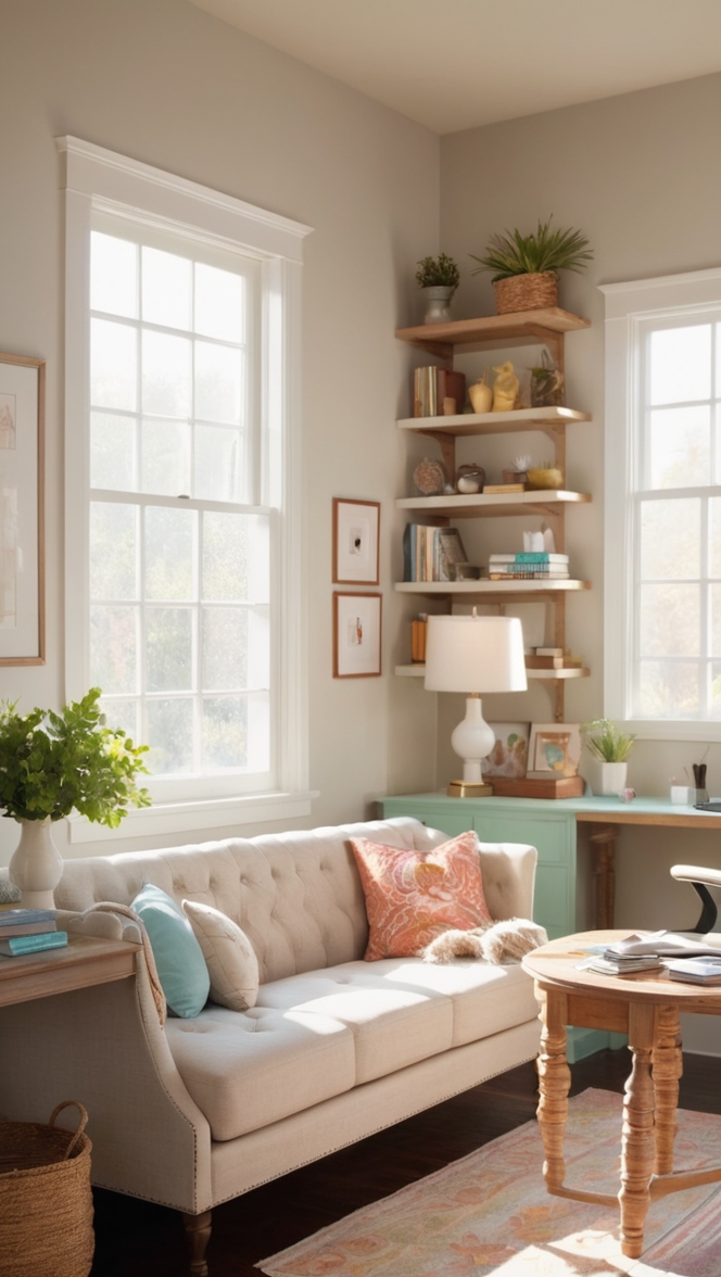 comfortable home office furniture, stylish home office decor, work from home setup, cozy office space, modern home office design