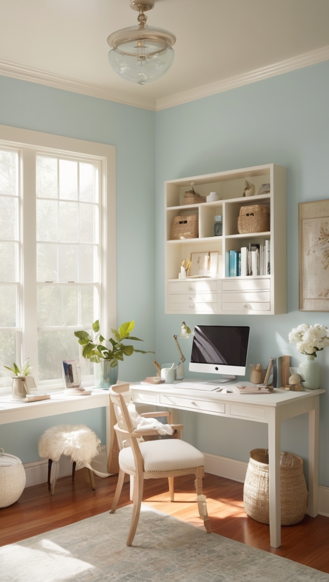 lighting fixtures,
home office decor,
desk organization,
natural sunlight,
cozy workspace