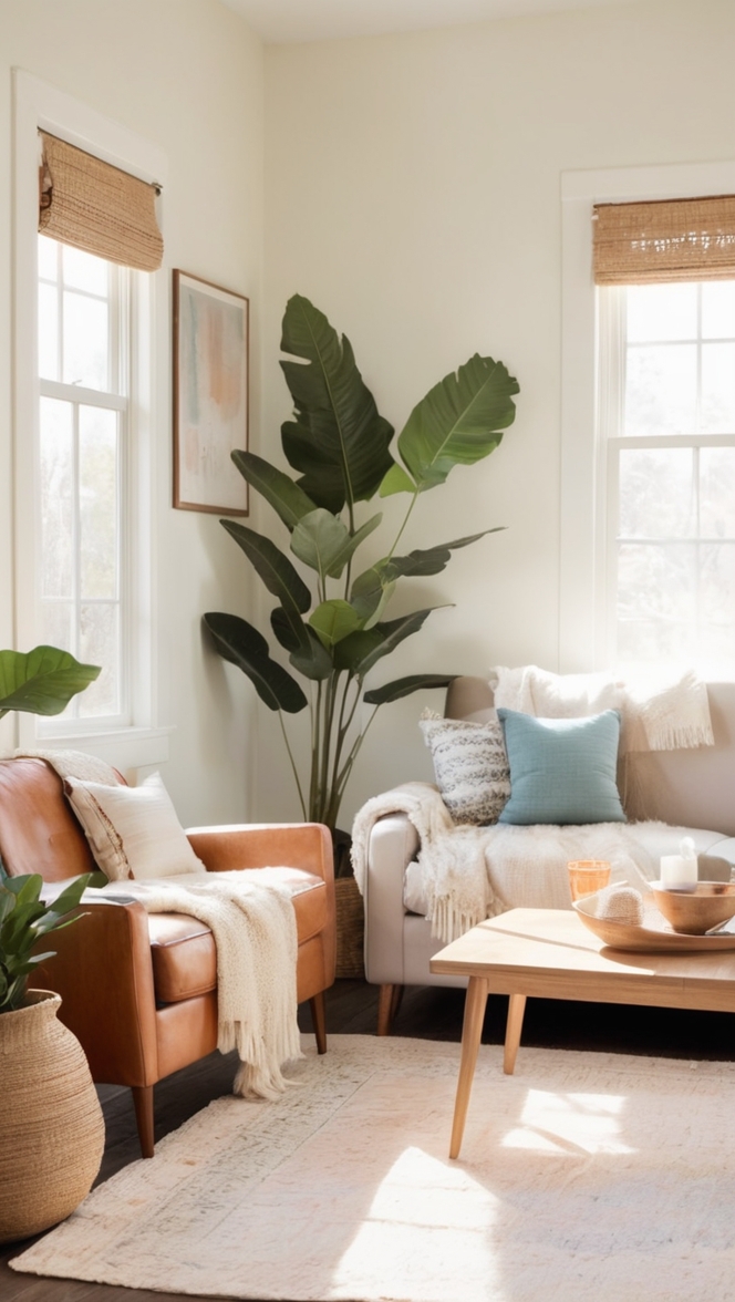 minimalist home decor, bohemian interior design, modern boho chic, Scandinavian boho living room, eclectic minimalist style