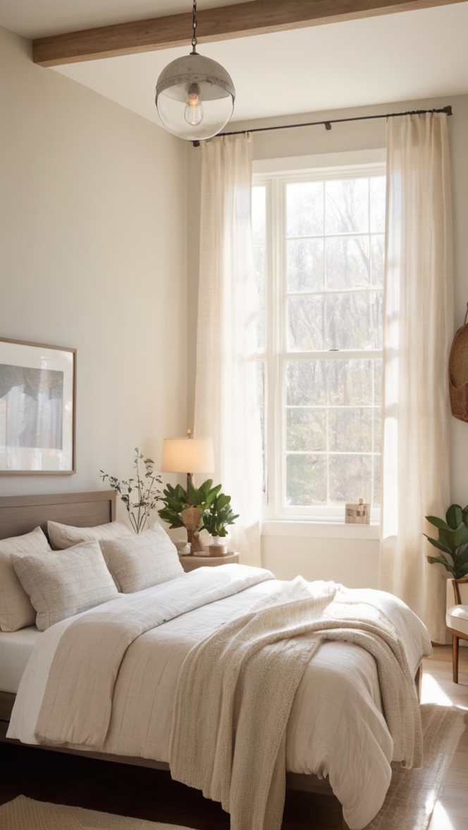 modern bedroom decor, cozy bedroom design, neutral bedroom ideas, stylish bedroom furniture, contemporary bedroom colors