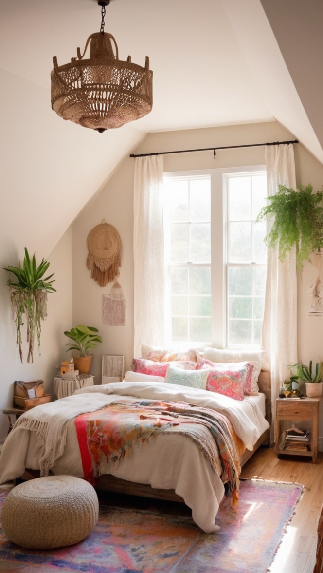 boho chic decor, bohemian style bedroom, boho bedroom furniture, boho bedding, eclectic bedroom design