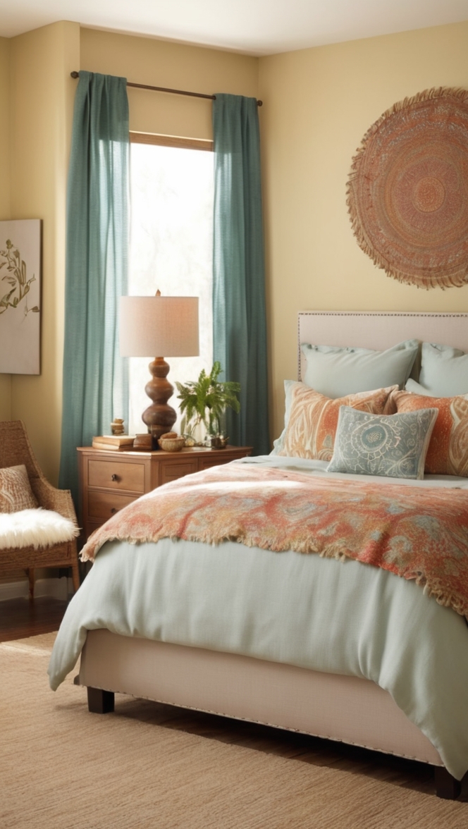 boho interior design, boho decor ideas, boho bedroom inspiration, boho chic room, modern bohemian bedroom