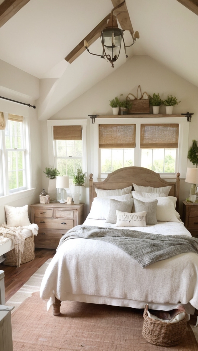 farmhouse decor, rustic bedroom, country style bedroom, shabby chic bedroom, vintage bedroom