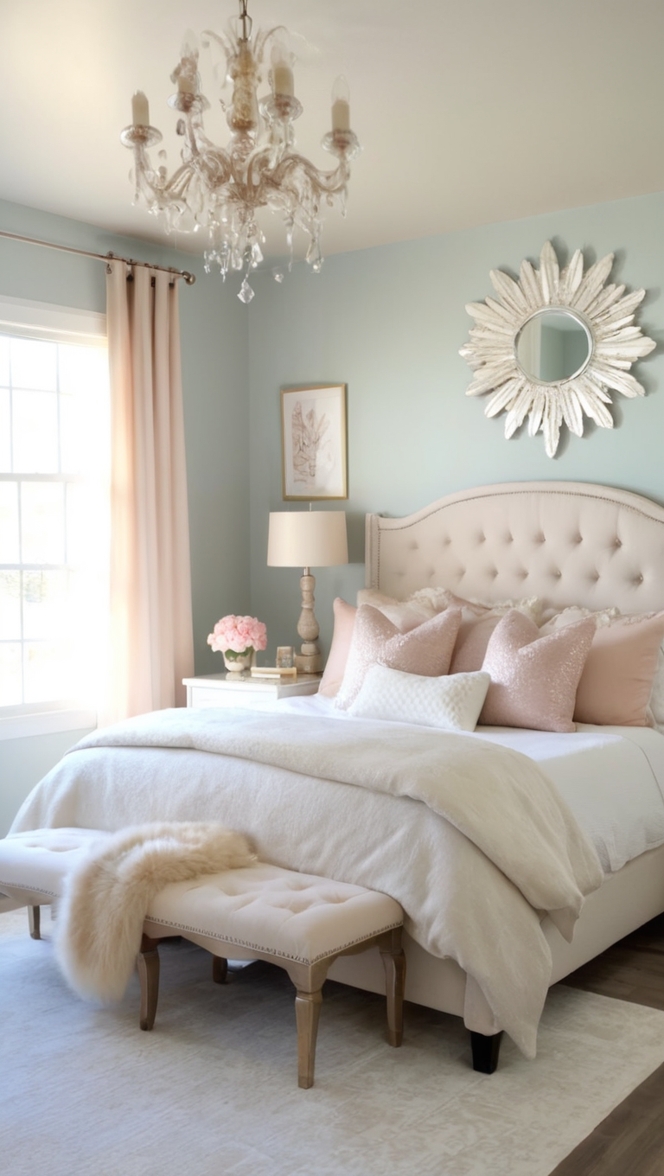 cozy bedroom decor, glam bedroom ideas, luxurious bedroom design, elegant bedroom furniture, stylish bedroom accessories