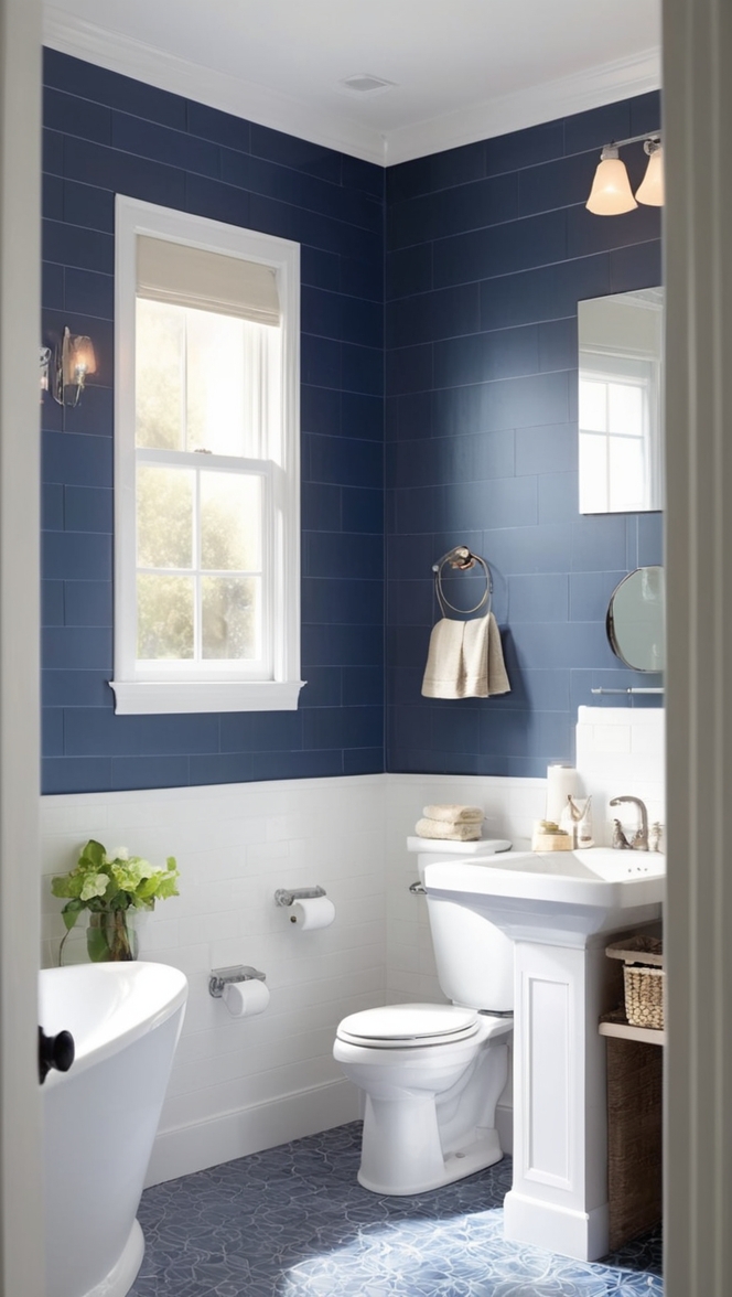 blue bathroom tiles, navy blue tiles, dark blue ceramic tiles, indigo bathroom tiles, midnight blue tiles