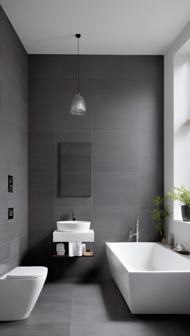 dark gray bathroom floor tile, dark gray porcelain tile, dark gray shower tile, charcoal grey bathroom tiles, slate colored bathroom tile