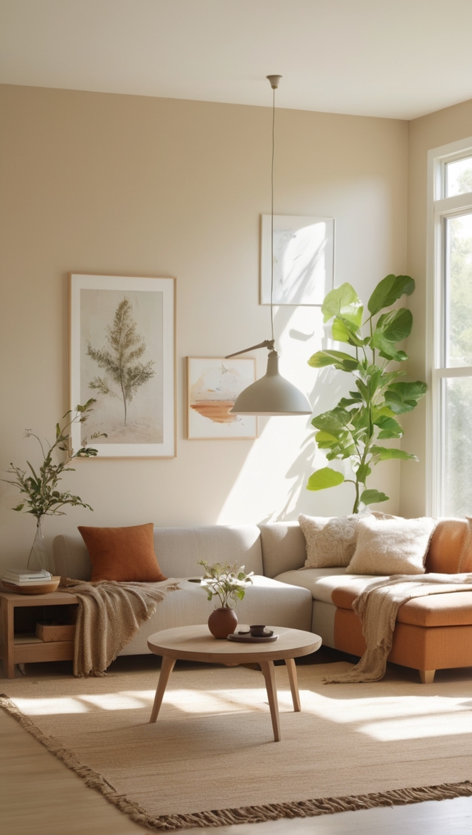 minimalist decor ideas, serene living space, modern simplicity, neutral color palette, nature-inspired design