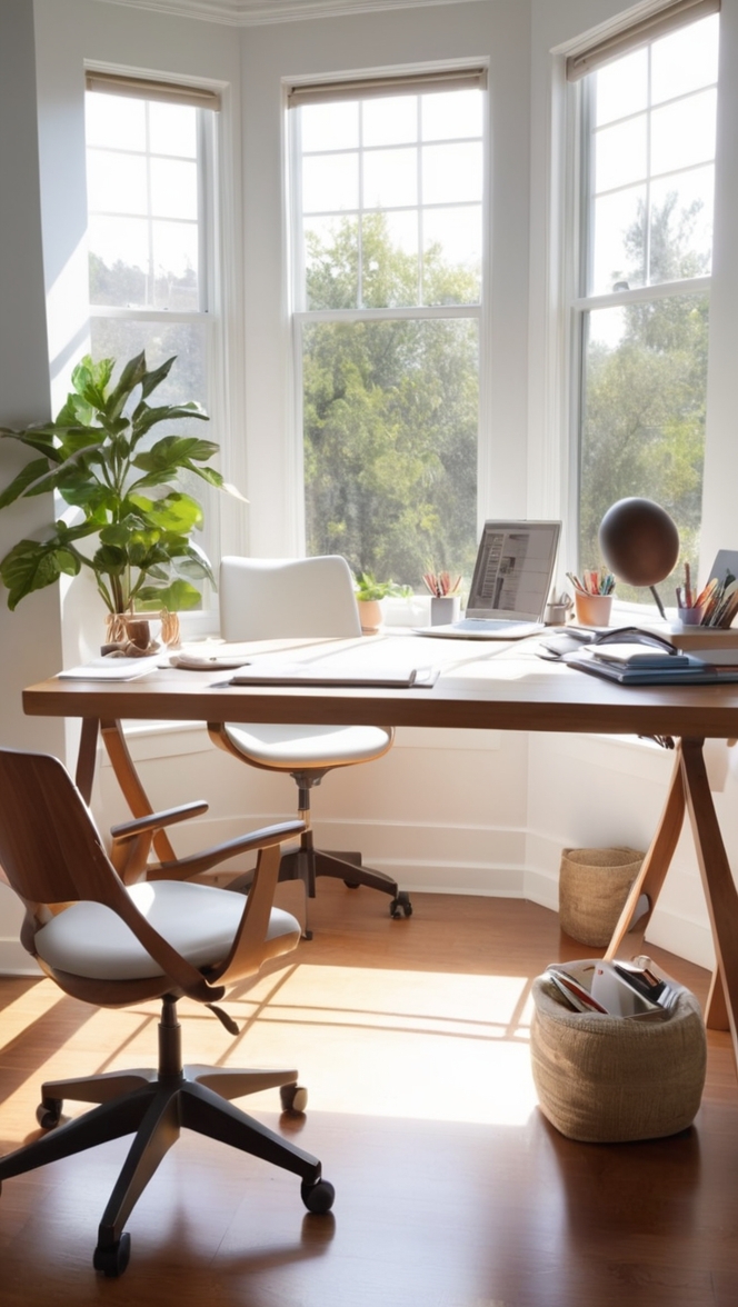 ergonomic office chair, ergonomic desk setup, standing desk, back support cushion, adjustable monitor stand