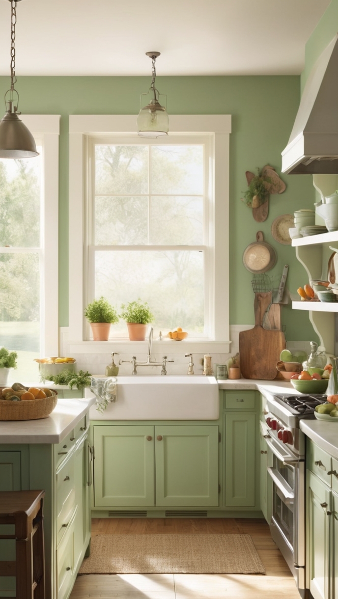 farmhouse kitchen design, green kitchen ideas, rustic farmhouse decor, vintage kitchen design, modern farmstead kitchen