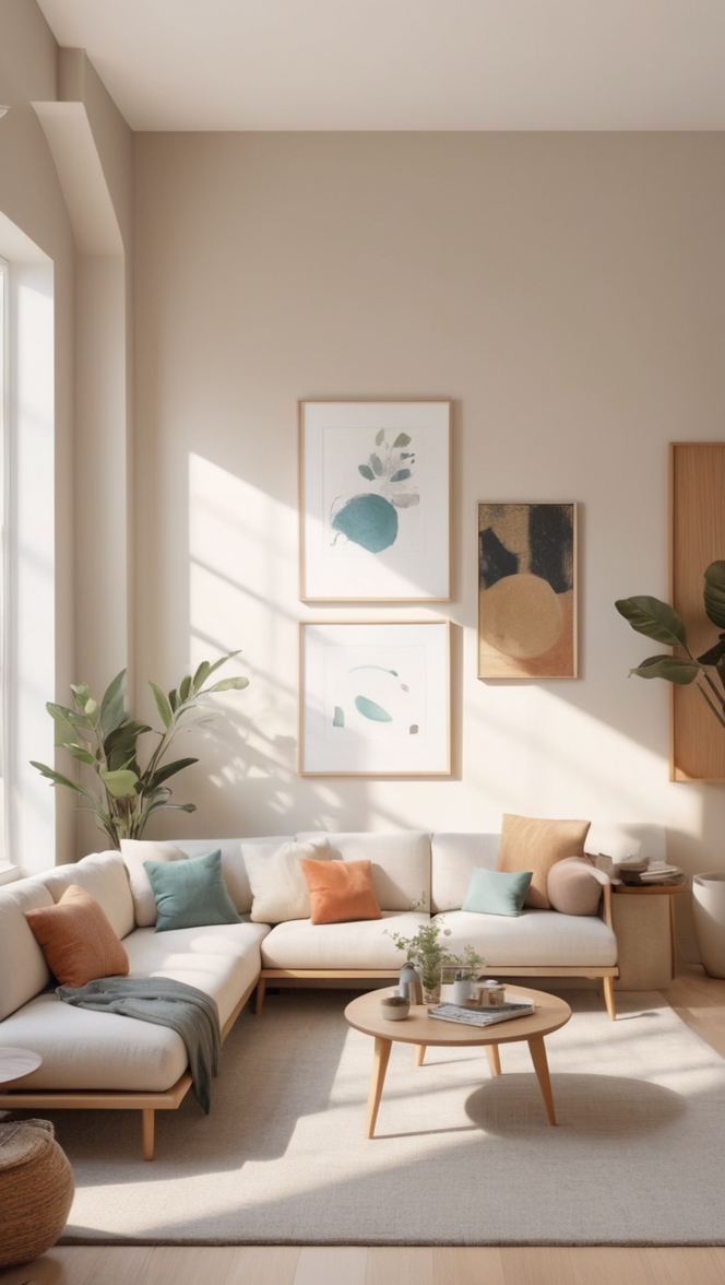 japandi decor, japandi interior design, minimalist living room, scandinavian design, zen living room