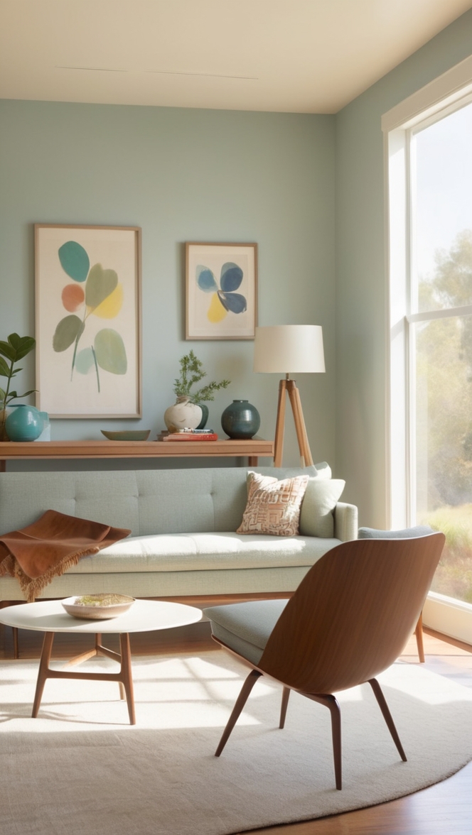 mid century modern sofa, minimalist furniture, Scandinavian design, retro living room, vintage decor