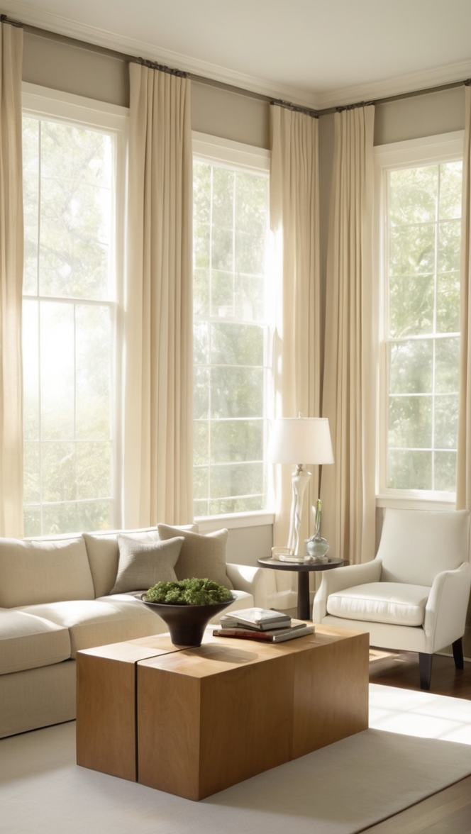 window treatment ideas, living room blinds, modern curtains, sheer curtains, custom shades