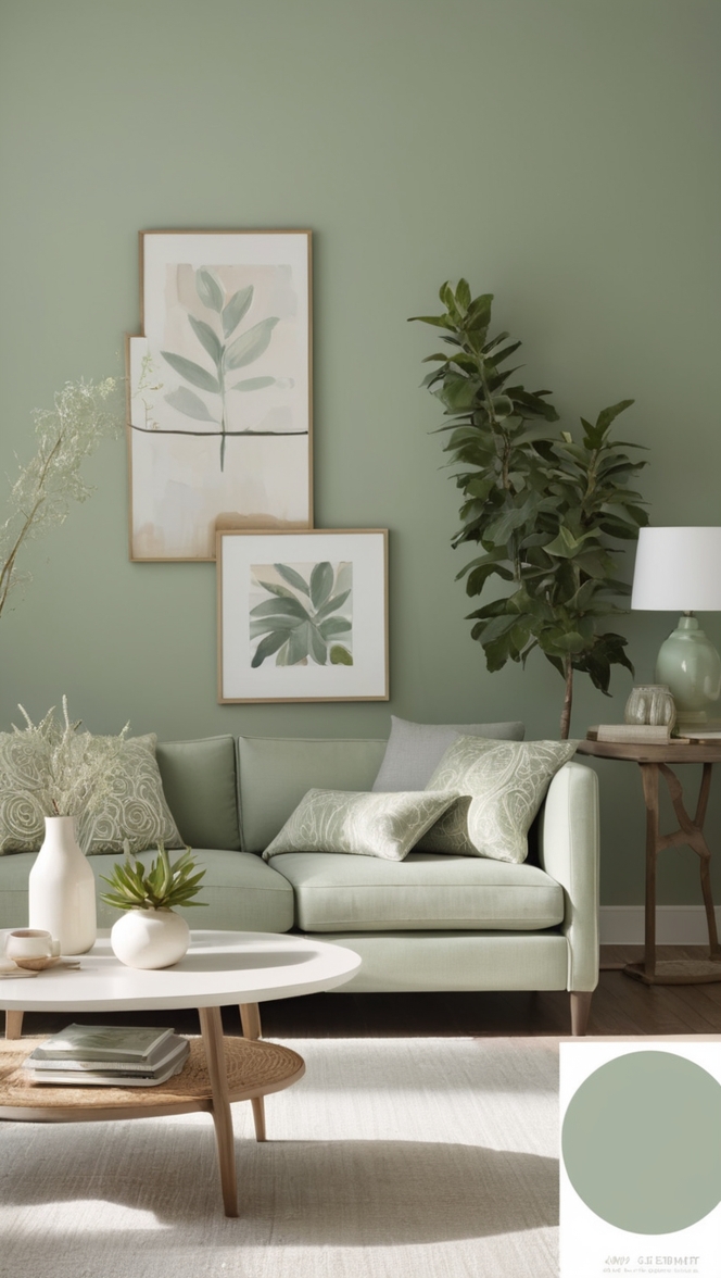 sage green decor, gray living room, interior design, home decor, color palette