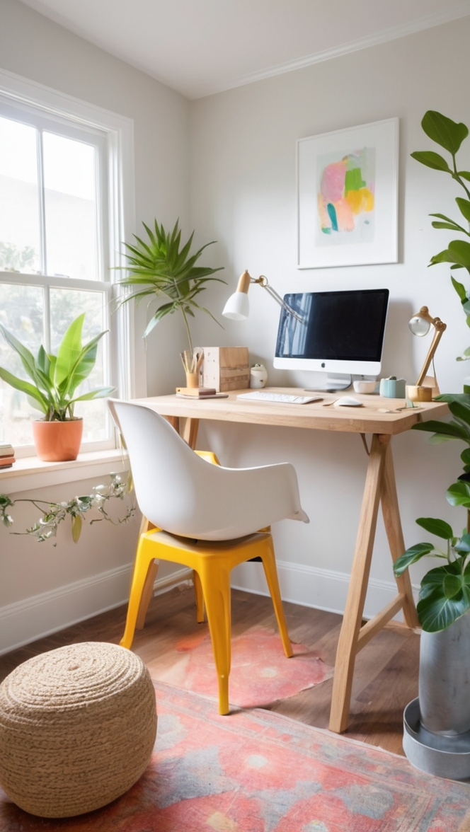 home office furniture, office desk, ergonomic chair, computer monitor, wireless keyboard