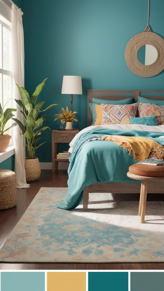 teal, boho decor, boho furniture, boho bedding, teal accessories