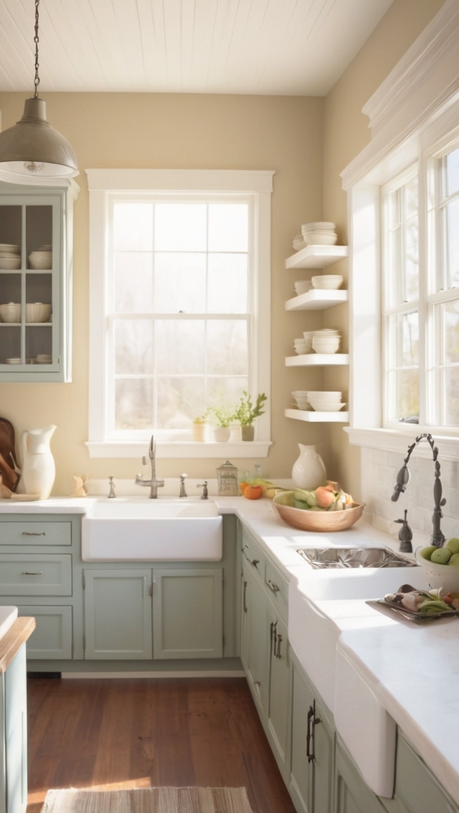 vintage kitchen decor, farmhouse style kitchen, rustic farmhouse decor, shabby chic kitchen, antique farmhouse furniture