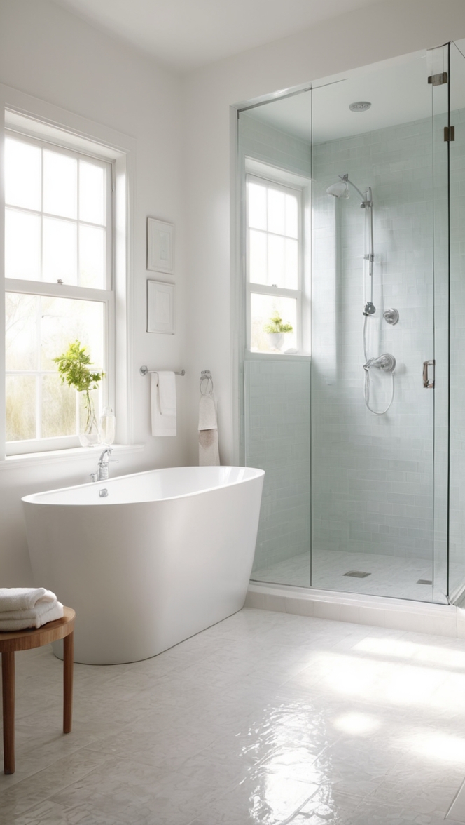 bathroom renovation, white tile flooring, bathroom tile design, porcelain bathroom tiles, subway tile bathroom